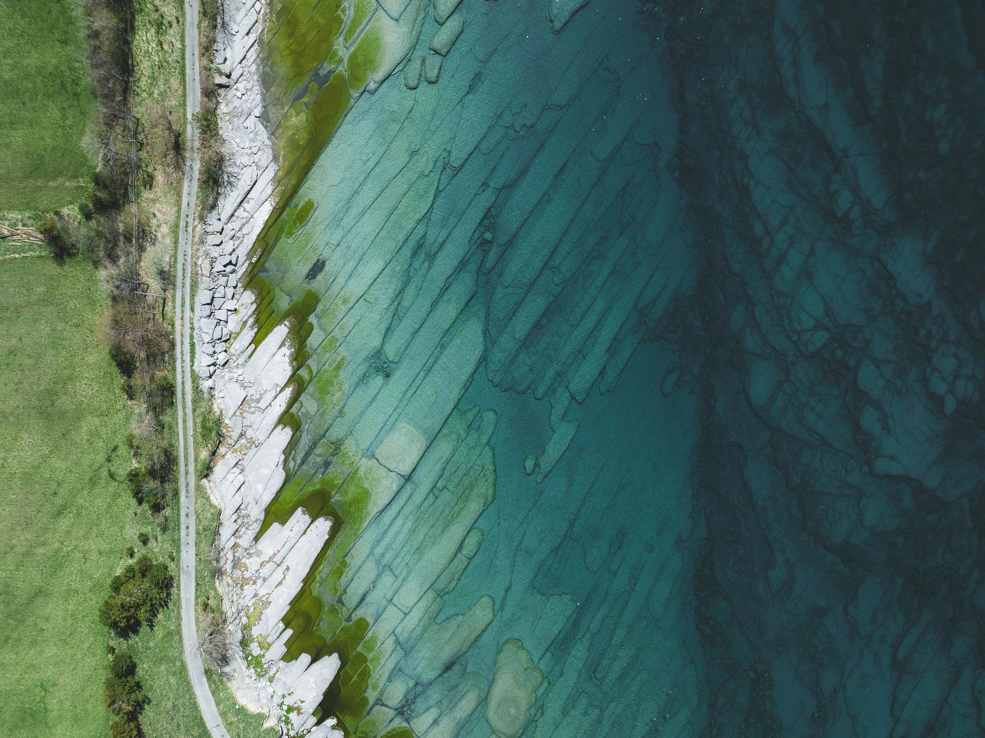 Drone view of a road beside Lake Ontario
