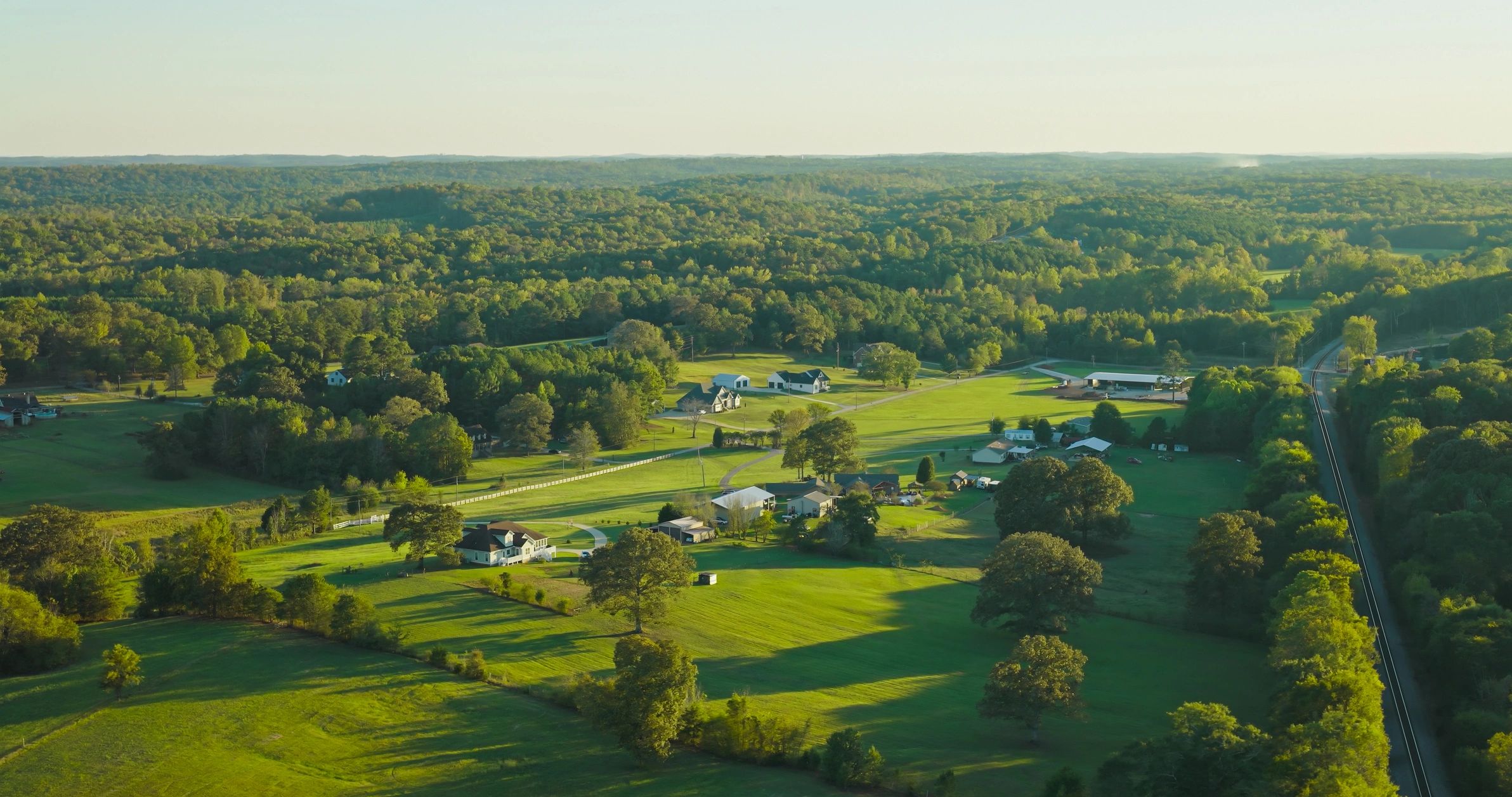 Aerial view of rural properties and landscape