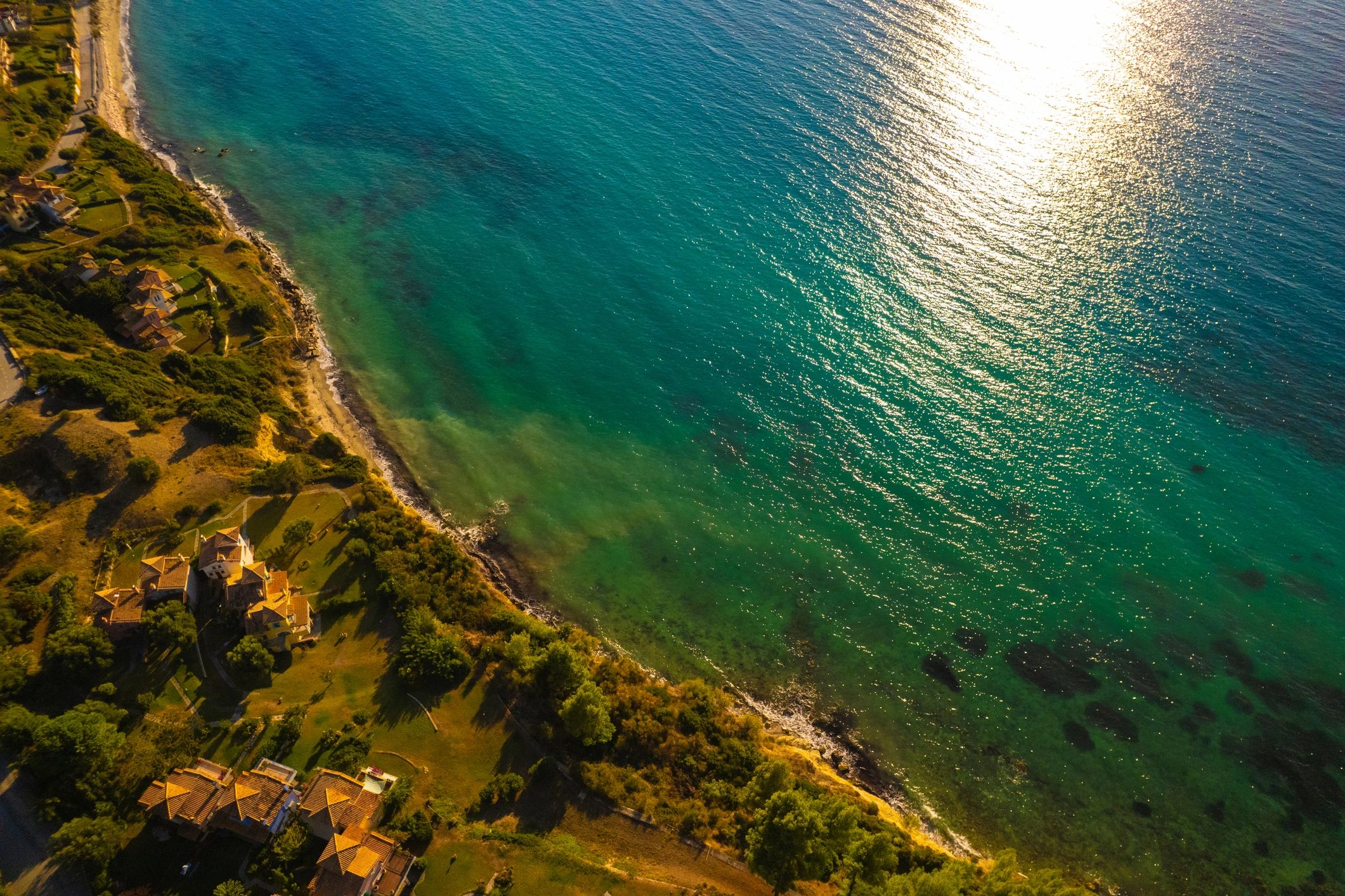 Aerial coastline at golden hour